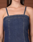 Solid Blue Fit & Flare Shoulder Straps Dress