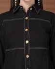 Solid Black Shirt Collar Dress