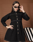 Solid Black Shirt Collar Dress