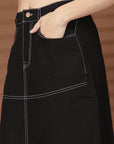 Black Solid Shirt collar Top With Skirt Co-Ords Set