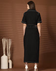 Black Solid Shirt collar Top With Skirt Co-Ords Set