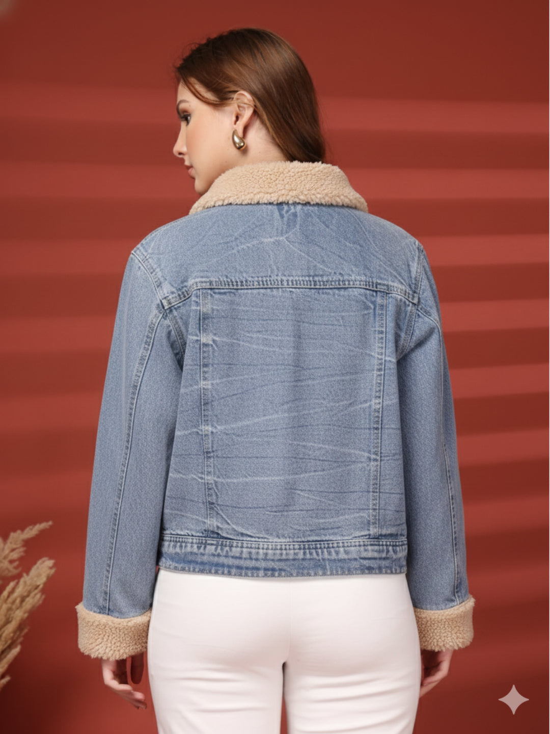 Women Front Open Solid Blue Denim Jacket