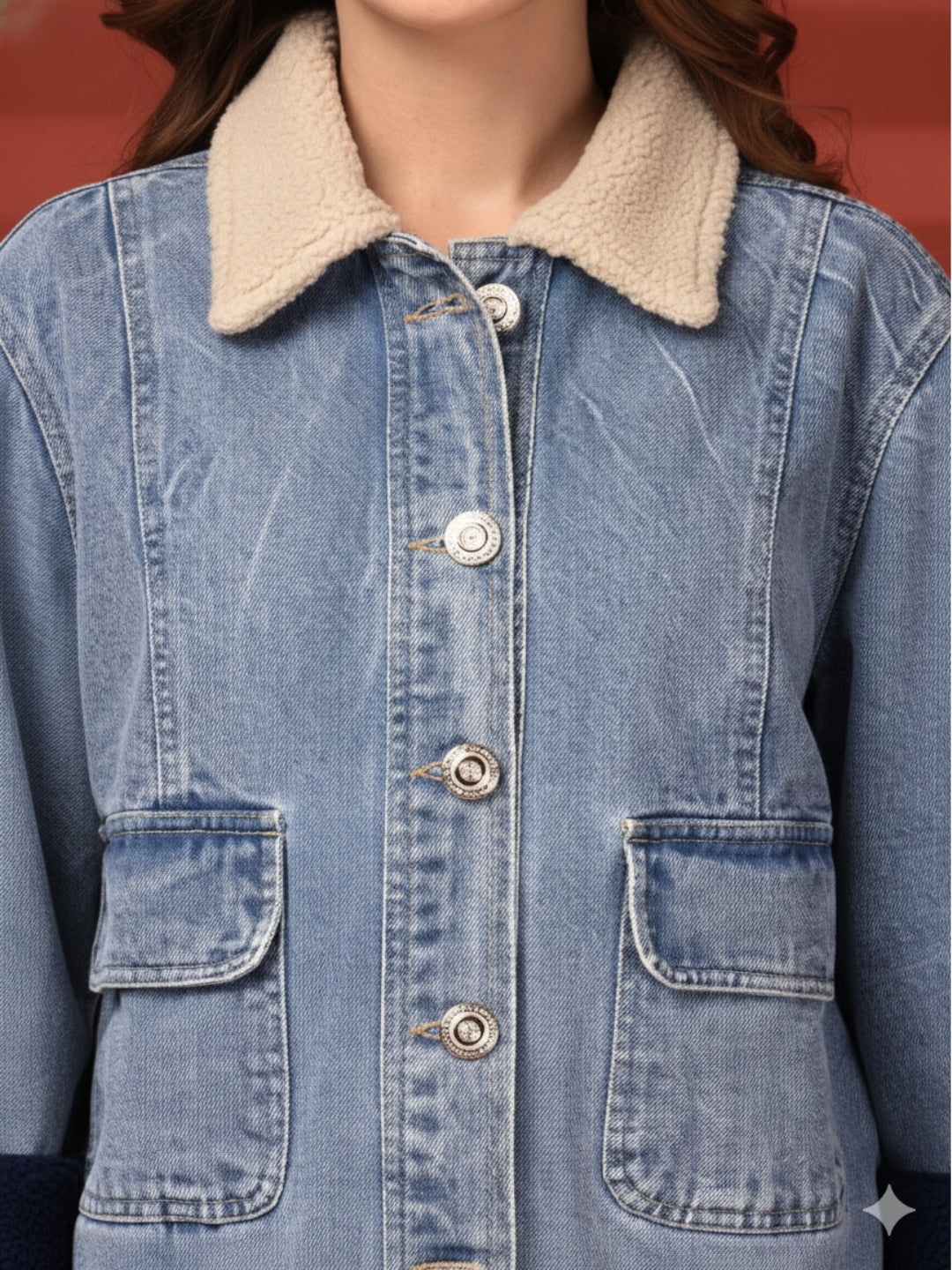 Women Front Open Solid Blue Denim Jacket