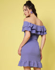 Purple Off-Shoulder Neck Ruffled Sheath Dress