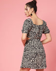 Black Abstract Printed Cut-Out A-Line Dress