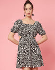 Black Abstract Printed Cut-Out A-Line Dress