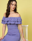 Purple Off-Shoulder Neck Ruffled Sheath Dress