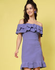 Purple Off-Shoulder Neck Ruffled Sheath Dress