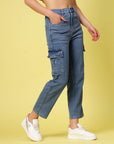 Women Blue Heavy Fade Stretchable Cotton Jeans