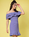 Purple Off-Shoulder Neck Ruffled Sheath Dress