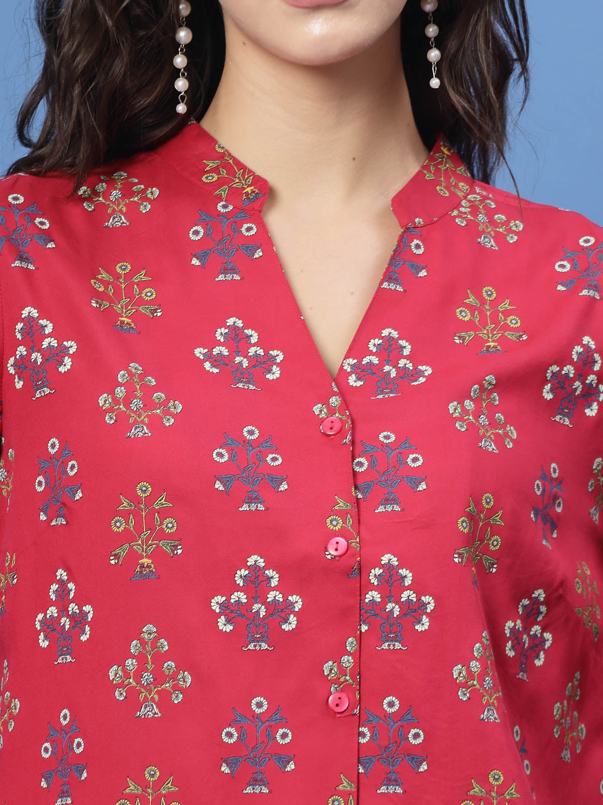 Ethnic Motifs Printed Mandarin Collar Shirt &amp; Trouser