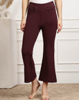 Burgundy Women Mid Rise Bootcut Trousers