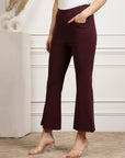 Burgundy Women Mid Rise Bootcut Trousers