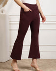 Burgundy Women Mid Rise Bootcut Trousers