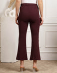 Burgundy Women Mid Rise Bootcut Trousers