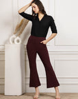 Burgundy Women Mid Rise Bootcut Trousers