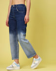 Women Blue Low Distress Heavy Fade Stretchable Cotton Jeans