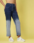 Women Blue Low Distress Heavy Fade Stretchable Cotton Jeans