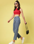 Women Blue Low Distress Stretchable Cotton Jeans