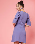 Purple V-Neck Puff Sleeve Sheath Dress