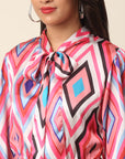 CINK Pink Print Tie-Up Neck Shirt Dress