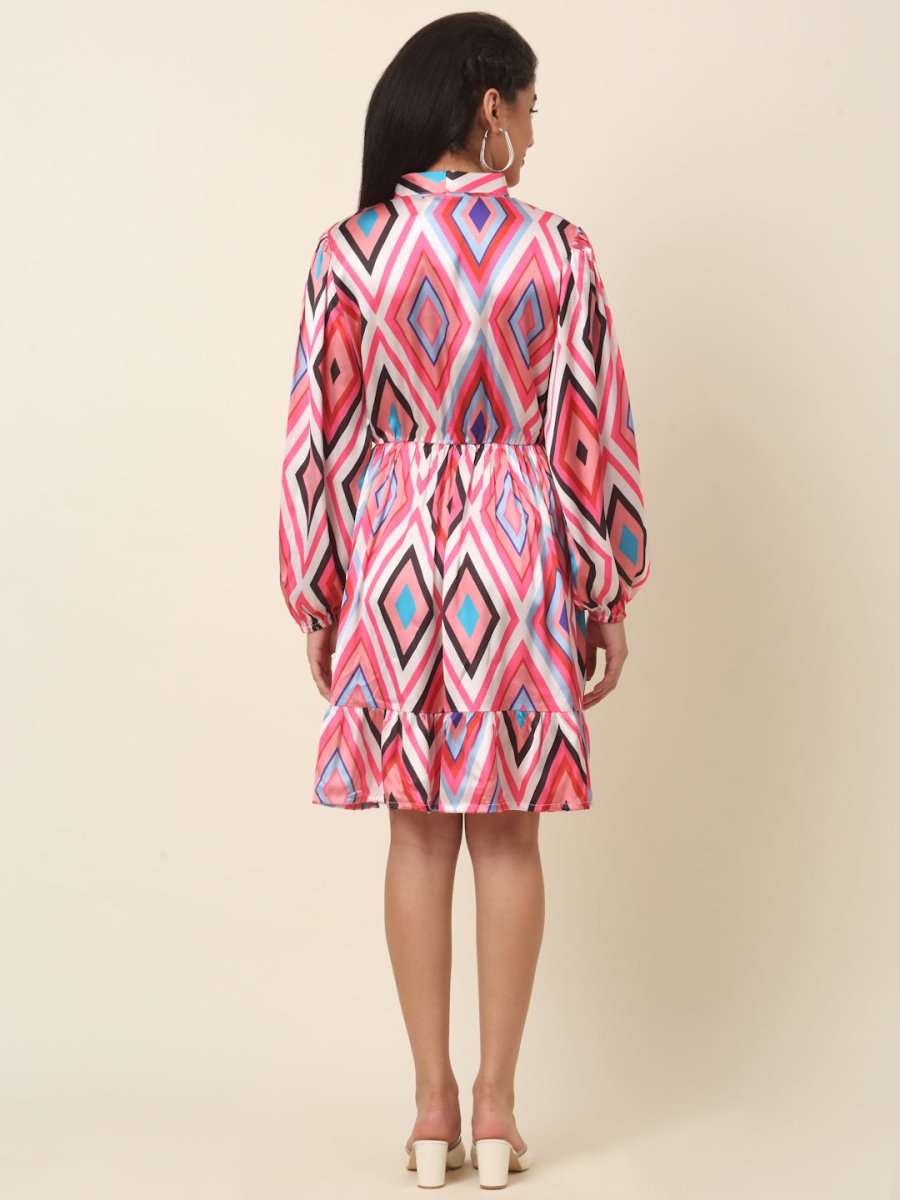 CINK Pink Print Tie-Up Neck Shirt Dress