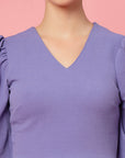 Purple V-Neck Puff Sleeve Sheath Dress