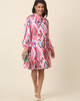 CINK Pink Print Tie-Up Neck Shirt Dress