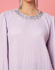 Lavender Puff Sleeves Accordion Pleats Regular Top