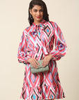 CINK Pink Print Tie-Up Neck Shirt Dress