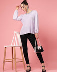 Lavender Puff Sleeves Accordion Pleats Regular Top