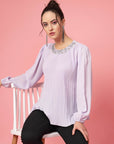 Lavender Puff Sleeves Accordion Pleats Regular Top