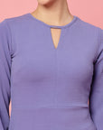 Purple V-Neck Puff Sleeve Fit  Flare Dress