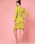 Mustard Yellow Sweetheart Neck Long Sleeves Sheath Dress