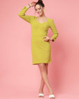 Mustard Yellow Sweetheart Neck Long Sleeves Sheath Dress