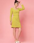 Mustard Yellow Sweetheart Neck Long Sleeves Sheath Dress