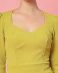 Mustard Yellow Sweetheart Neck Long Sleeves Sheath Dress