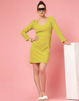 Mustard Yellow Sweetheart Neck Long Sleeves Sheath Dress