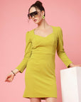 Mustard Yellow Sweetheart Neck Long Sleeves Sheath Dress