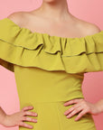 Mustard Yellow Off-Shoulder Ruffles Sheath Dress