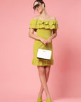Mustard Yellow Off-Shoulder Ruffles Sheath Dress