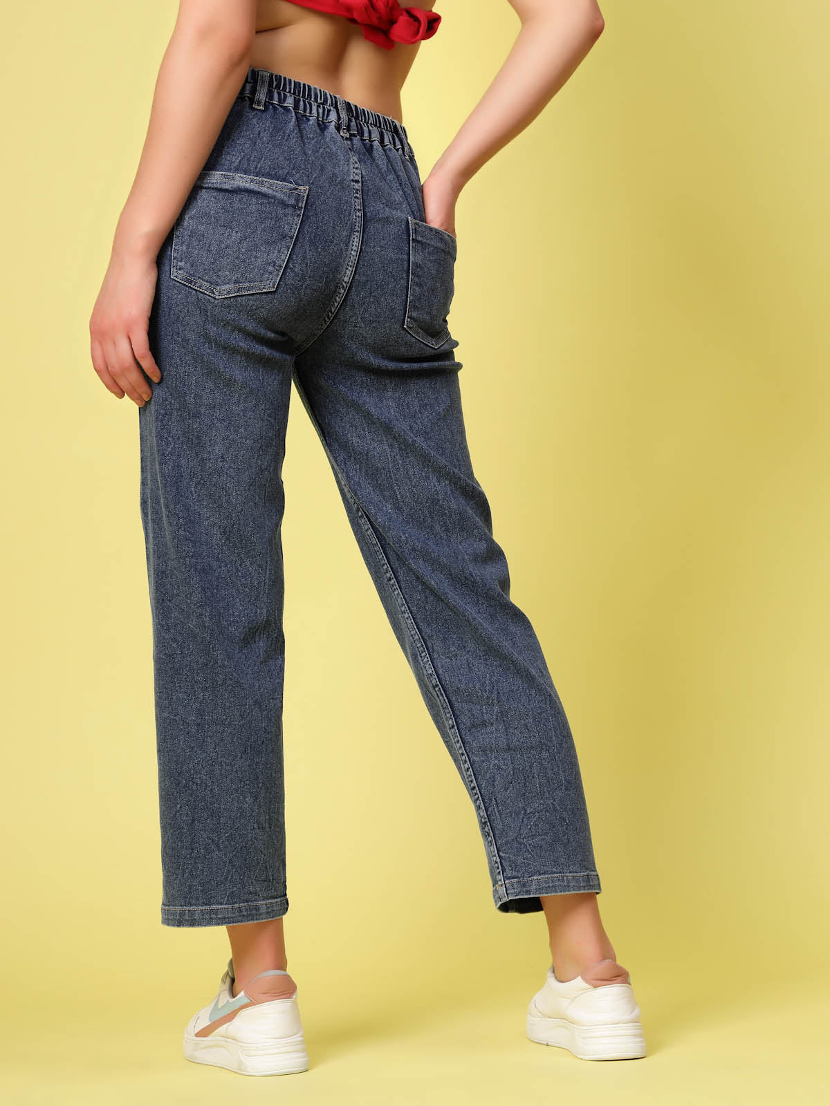 Women Blue Low Distress Stretchable Cotton Jeans