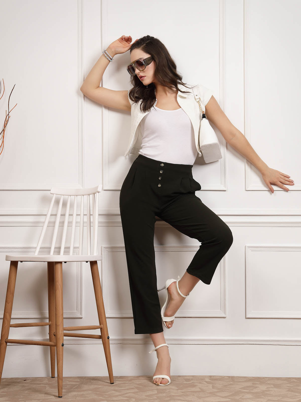 Women Pleated Mid Rise Trousers