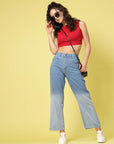 Women Blue Low Distress Heavy Fade Stretchable Cotton Jeans