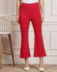 Women Red Mid-Rise Smart Cropped Bootcut Trousers