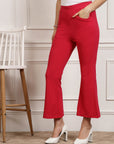 Women Red Mid-Rise Smart Cropped Bootcut Trousers