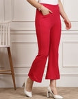 Women Red Mid-Rise Smart Cropped Bootcut Trousers