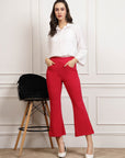 Women Red Mid-Rise Smart Cropped Bootcut Trousers