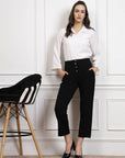 Black Women Mid Rise Pleated Trousers