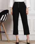 Black Women Mid Rise Pleated Trousers